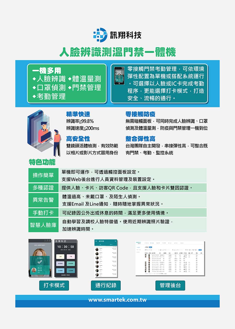 人臉辨識測溫門禁一體機